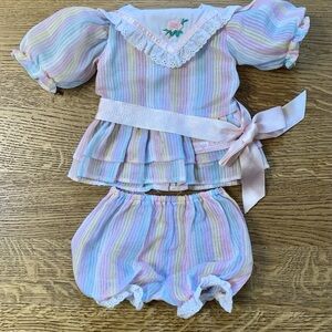 Vintage Cabbage Patch Kids Doll Dress Pastel Stripes With Rose And Bow 1987
